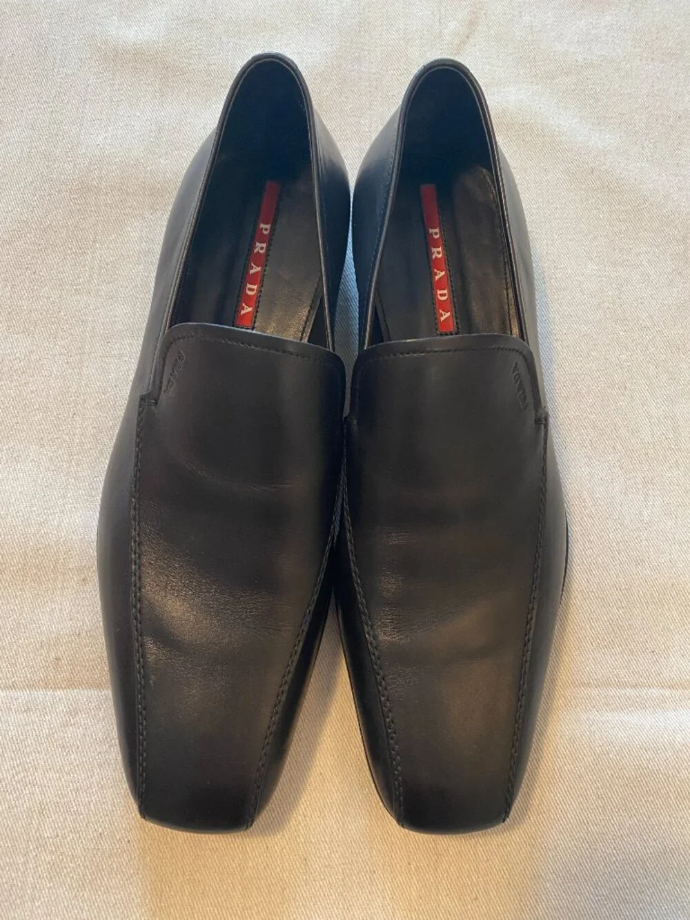 Prada Linea Rossa Black Leather Rubber Sole Loafers Size 11
